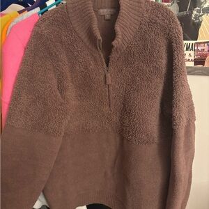 Barefoot Dreams Cozy Brown Half-Zip Sweater